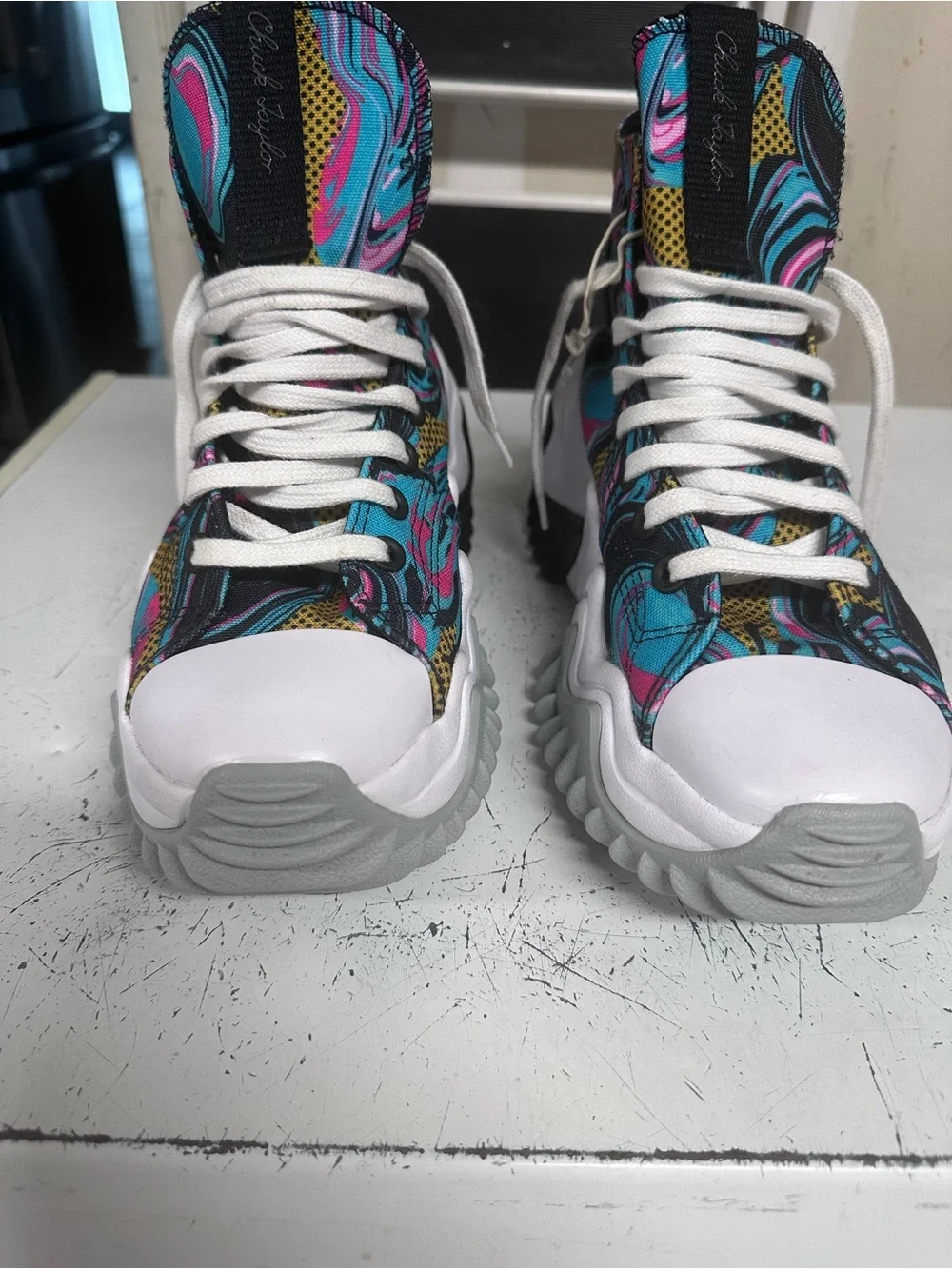 Converse Women's Colorful High-Top Platform Sneakers in Turquoise Pink Black